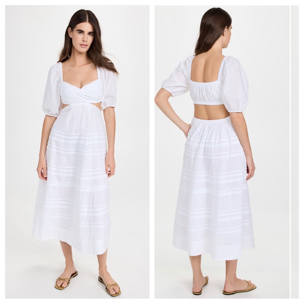 NWT Staud Carina Cut Out Midi Dress White
